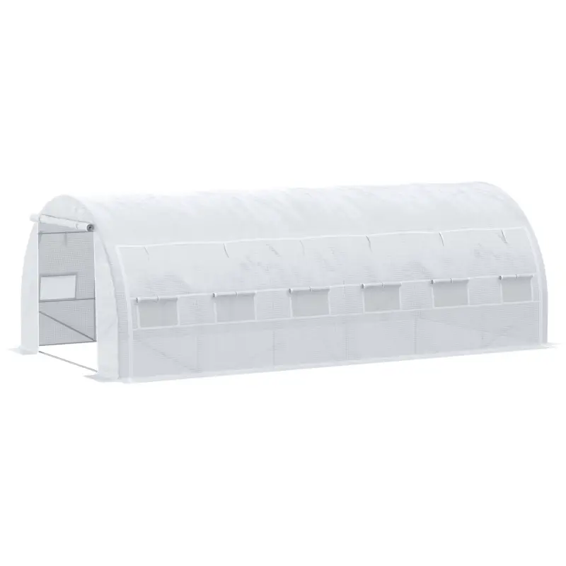 Outsunny Seră de grădină 18 m² dim. 6L x 3l x 2H m cu ușă + pereți laterali cu fermoar rulabil, 12 ferestre, structură din oțel PE cu densitate mare de 140 g/m² Anti-UV alb Bestseller