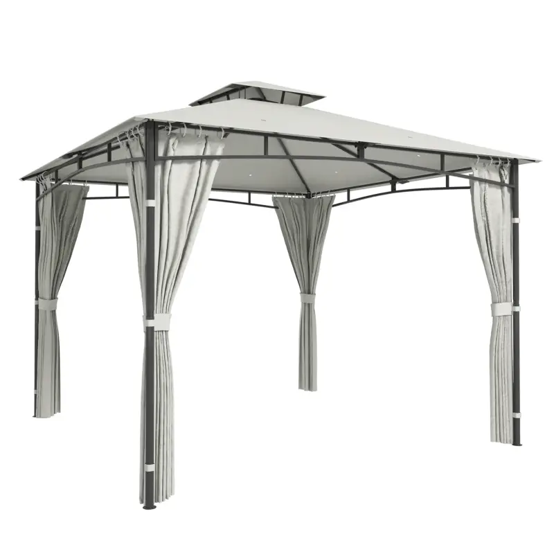 Chilipir Outsunny Tonnelă de grădină pentru exterior Cadru de acoperiș retractabil și acoperiș dublu UV50+ Impermeabil 3x3 m Crem