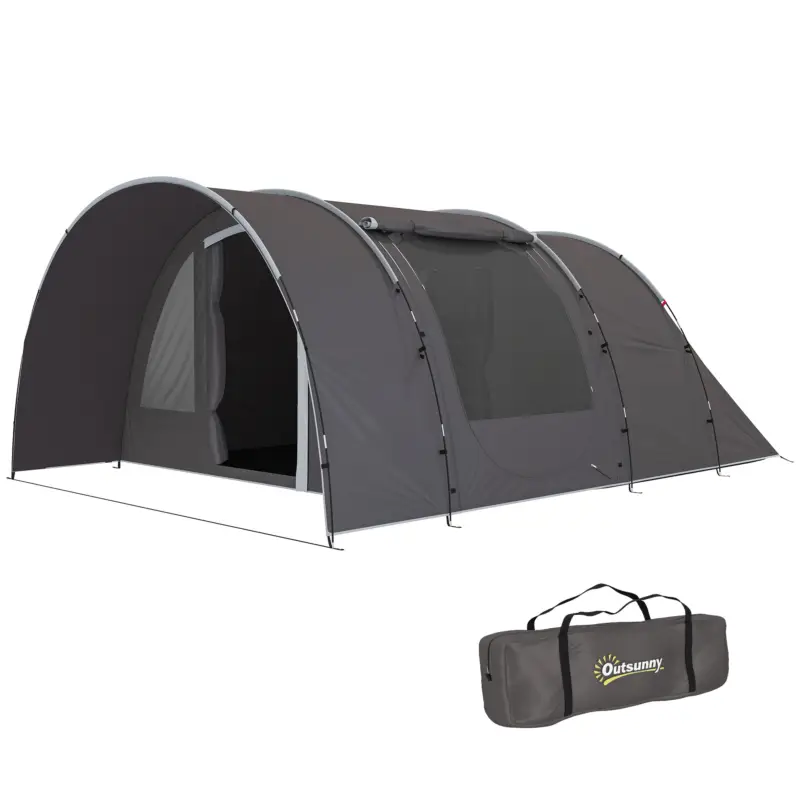 Cel mai bun preț Outsunny Cort de camping cu terasă pentru 4 până la 6 persoane ușor ventilat impermeabil sac de transport gri