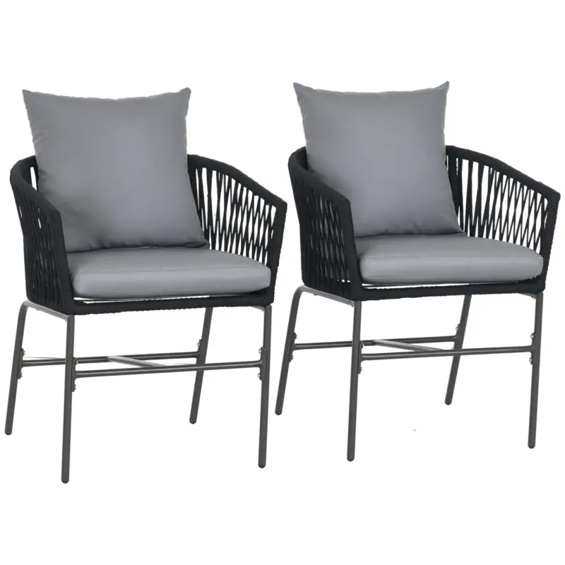 Outsunny Scaune de exterior, set de 2, perne pentru șezut și spătar, șezut confortabil, cadru metalic, Negru Noutate