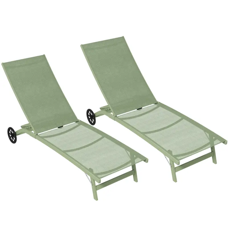 Outsunny Set de 2 șezlonguri din aluminiu și textilenă cu roți spătar rabatabil sarcină max. 150 Kg verde închis Ultima șansă