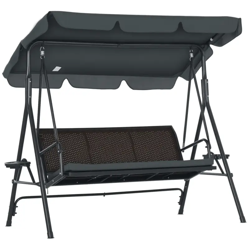 Preț promoțional Outsunny Leagăn de Grădină de 3 Locuri cu Acoperiș Reglabil Suporturi pentru Pahar și Tăvițe Scaun 320 kg 204x112x150 cm Gri