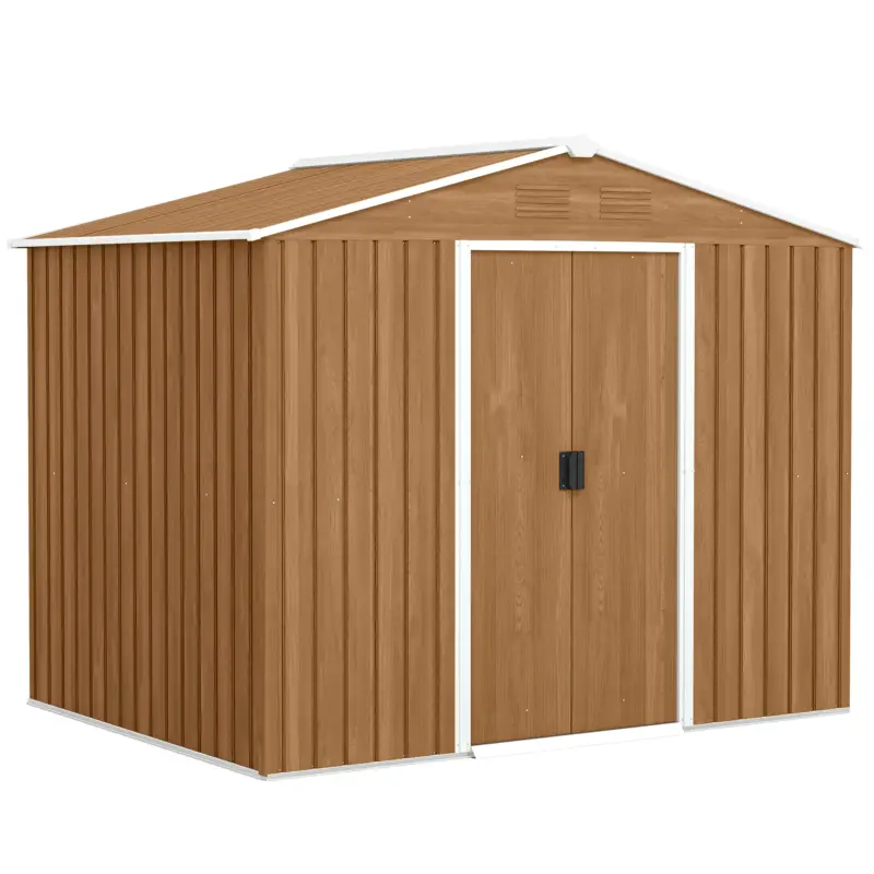Outsunny Căsuță de Grădină din Oțel cu Uși Glisante, 236x174x190 cm, Maro Livrare gratuită