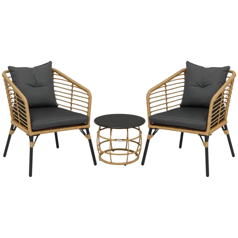 Set de bistro Outsunny format din 3 piese, rezistent la intemperii, 1 masă de cafea, 2 scaune, 62 cm x 65 cm x 78 cm, nisip+gri închis Ofertă limitată