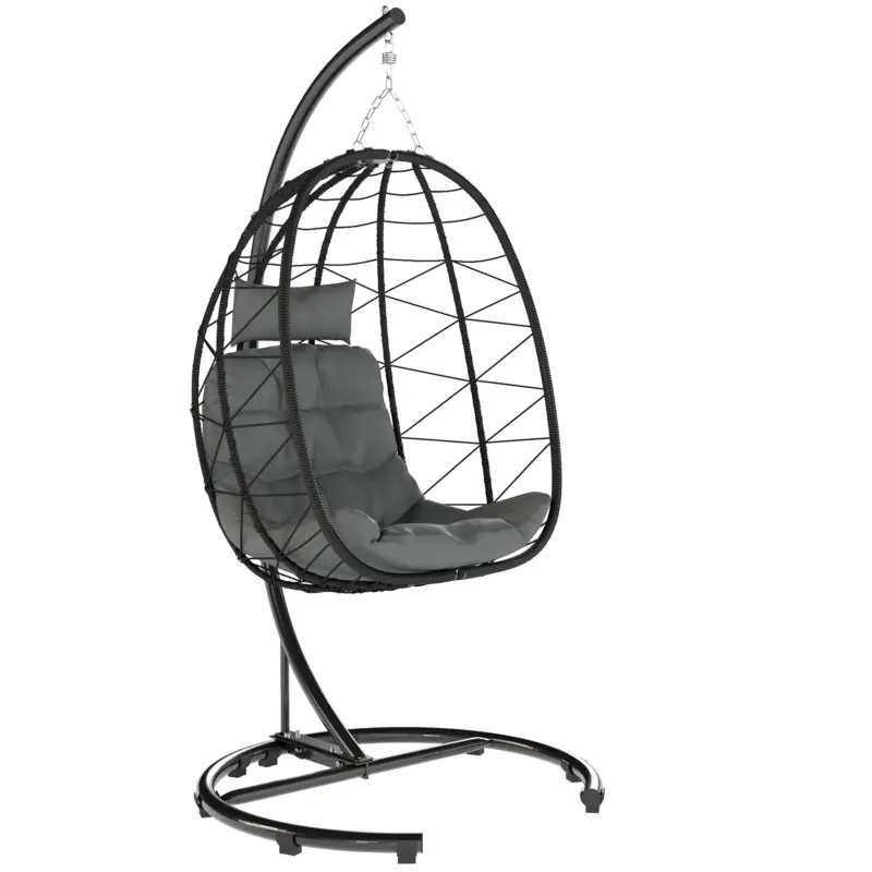 Outsunny Fotoliu suspendat Outdoor Fotoliu suspendat Egg Chair, rezistent la intemperii, incl. perne, 102 cm x 102 cm x 195 cm, Gri închis Reducere