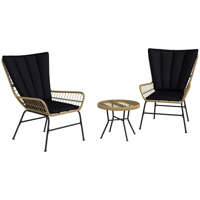 Bestseller Outsunny Set de bistrou mobilier de balcon, stil Boho, rezistent la intemperii, 76 x 66 x 96 cm, Negru