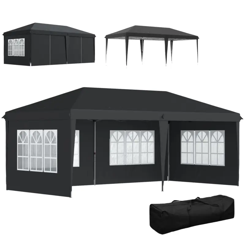 Outsunny Tonelă pop-up pliabilă - cort de recepție - 3 x 6 m 3 părți detașabile negru Bestseller