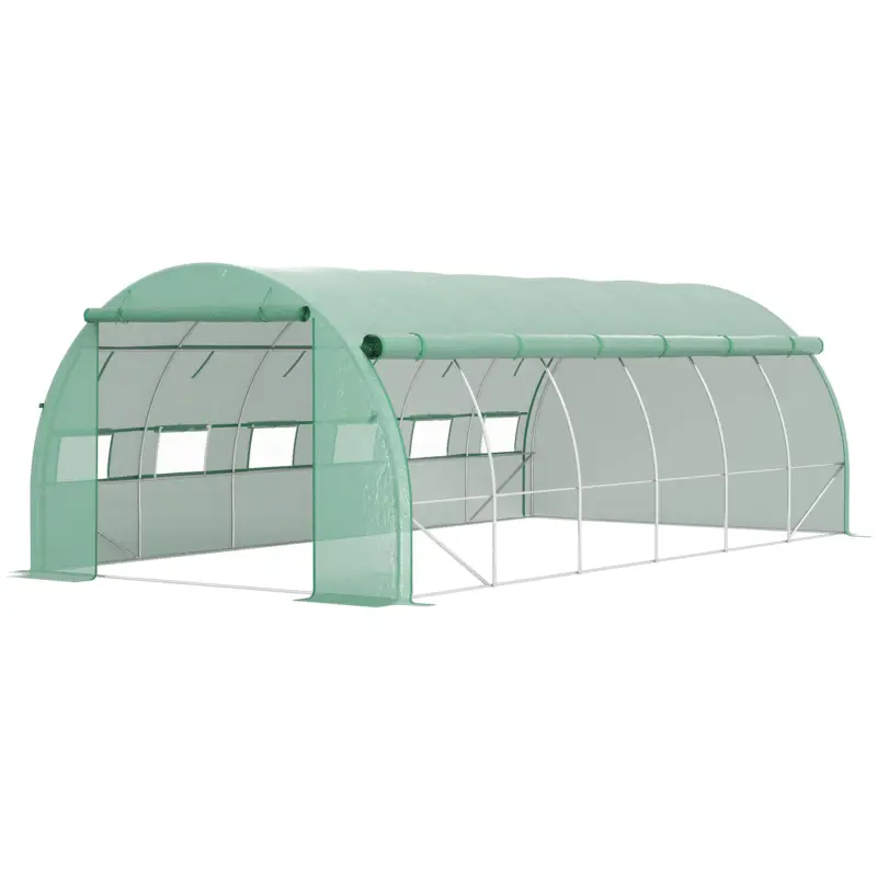 Cumpără acum Outsunny Seră de grădină seră tunel 18 m² cu ușă, pereți laterali cu fermoar 12 ferestre oțel PE 4 x 3 x 2 m verde