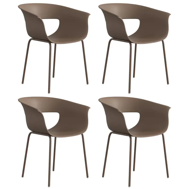 Outsunny Scaune de grădină Set 4 buc ergonomice pentru balcon cu design decupaj cotiere rezistente la intemperii Cafeniu Cumpără online