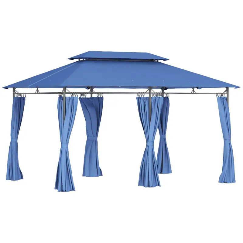 Chilipir Outsunny Tonelă de grădină 3 x 4 m cort de recepție cu 6 draperii detașabile și acoperiș dublu pentru patio, festival, albastru închis