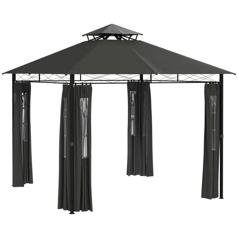 Outsunny Pavilion cort petrecere pavilion de grădină, 3 x 3 x 2, 88 m, Gri închis Cumpără online