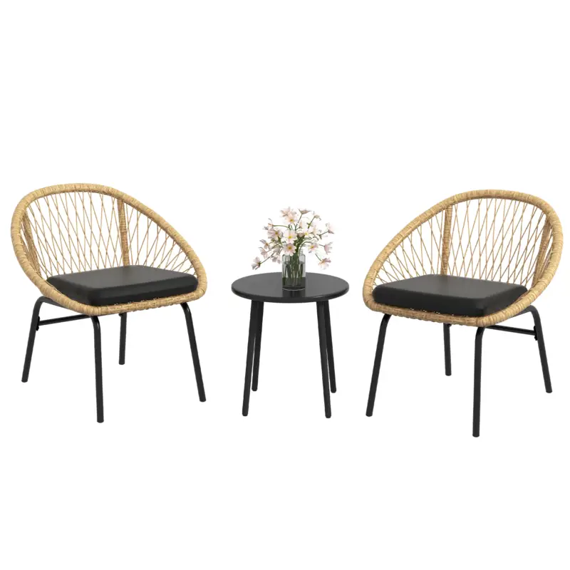 Outsunny Set de mobilier de grădină din răchită, set de mobilier de terasă, 2 scaune & masă, Galben Super ofertă