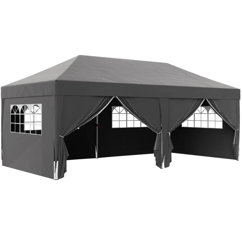 Promoție Outsunny Pavilion cca. 6x3 m Stabil Rezistent la iarnă Pop-up pavillon pliabil cu ferestre, ușă cu fermoar, pereți laterali, protecție UV