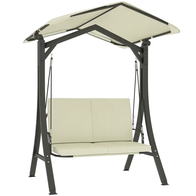 Preferatul clienților Outsunny Leagăn de Grădină 2 Locuri cu Acoperiș Reglabil 150x120x182cm Crem
