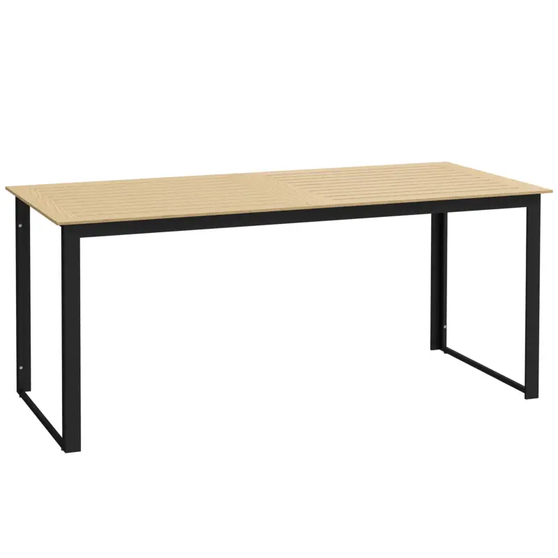 Outsunny Masă de grădină metalică 175x78 cm rezistentă la intemperii, masă pentru balcon cu aspect de lemn, masă de luat masa cu suprafață antiderapantă negru Disponibil imediat
