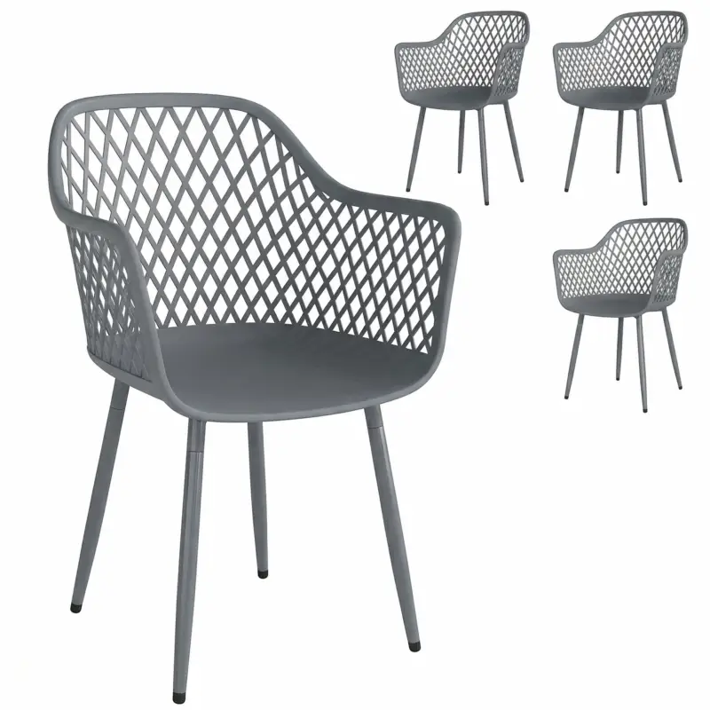 Cumpără online Outsunny Set 4 scaune de grădină, scaune din plastic rezistente la UV cu braț și spătar 56 x 51 x 84 cm gri închis