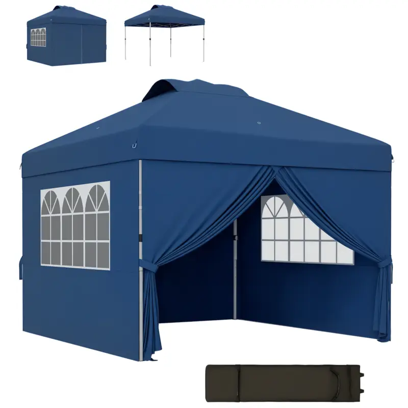 Discount Outsunny Tonnella barnum pop-up pliabil 3 x 3 inaltime reglabila pereti laterali aerisiri ferestre sac de transport cu roti