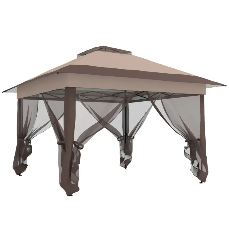Outsunny Tonnelă pavilion de grădină pop-up pliabilă oțel poliester plase de țânțari + geantă de transport cu roți kaki maro Cumpărături sigure