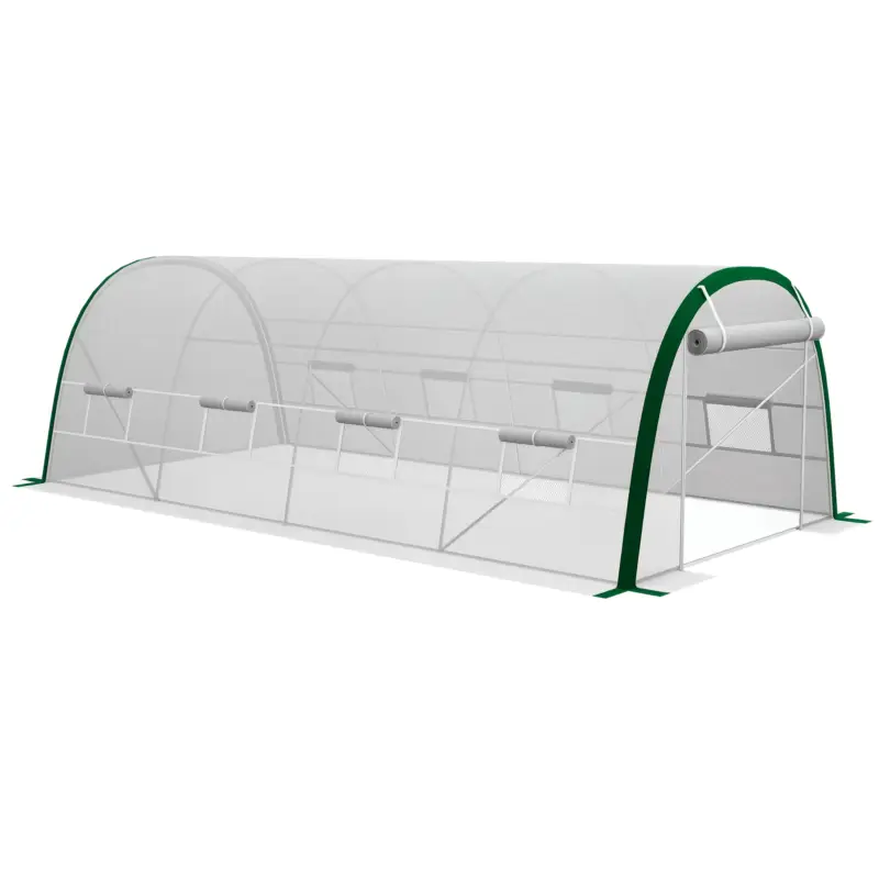 Cel mai vândut Outsunny Seră de Grădină Tunnel 18 m² dim. 6L x 3l x 2H m, 8 ferestre, Ușă cu fermoar rulabil, Oțel galvanizat, preț PE, Alb