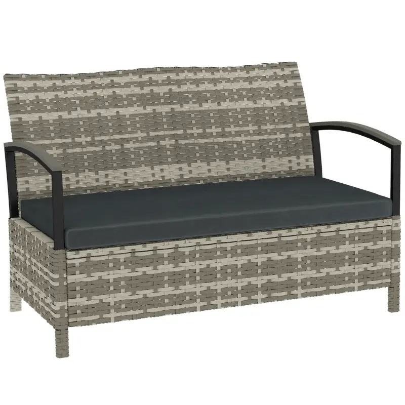 Outsunny Bancă cu depozitare 2 locuri bancă cu perne și mânere 125 L Poly Rattan 123 x 70 x 82 cm Gri închis Lichidare de stoc