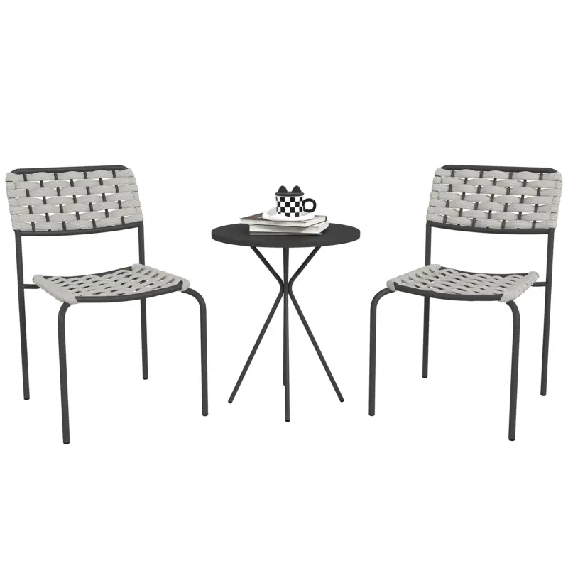 Transport gratuit Outsunny Set mobilier grădină din poliratan, lounge exterior mobilier balcon pentru 2 persoane, 3 piese, 2 scaune, masă, gri