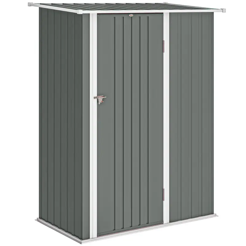 Livrare rapidă Outsunny Căsuță de Grădină 1.07m² din Oțel Galvanizat, Căsuță pentru Depozitare cu Ușă Blocabilă, Acoperiș Înclinat, 142x86x189 cm, Gri Deschis