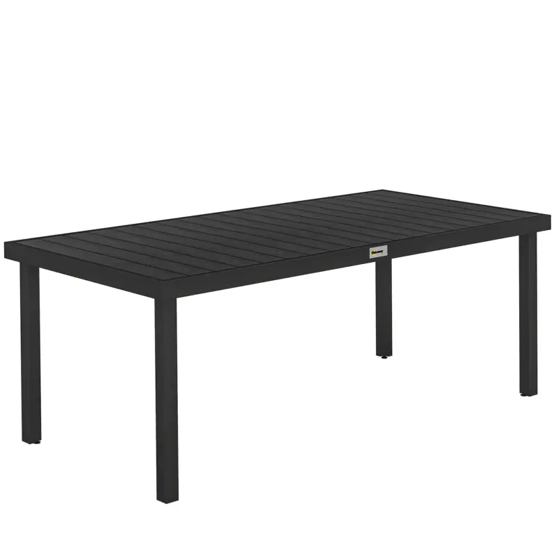 Outsunny Masă de Grădină cu Blat cu Aspect de Lemn 190x90 cm pentru 8 Persoane, Masă de Luat Masa de Exterior Dreptunghiulară din Aluminiu și Plastic, pentru Terasă, Balcon, Negru Transport gratuit