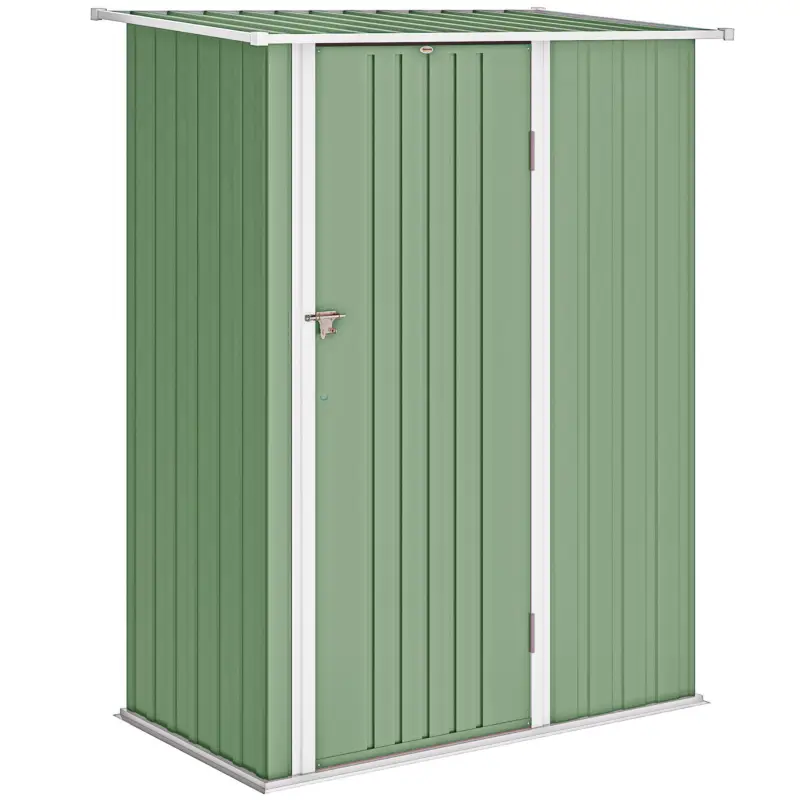 Noutate Outsunny Magazie pentru unelte din metal cu acoperiș înclinat și ușă cu încuietoare, 142x86x189 cm, verde deschis