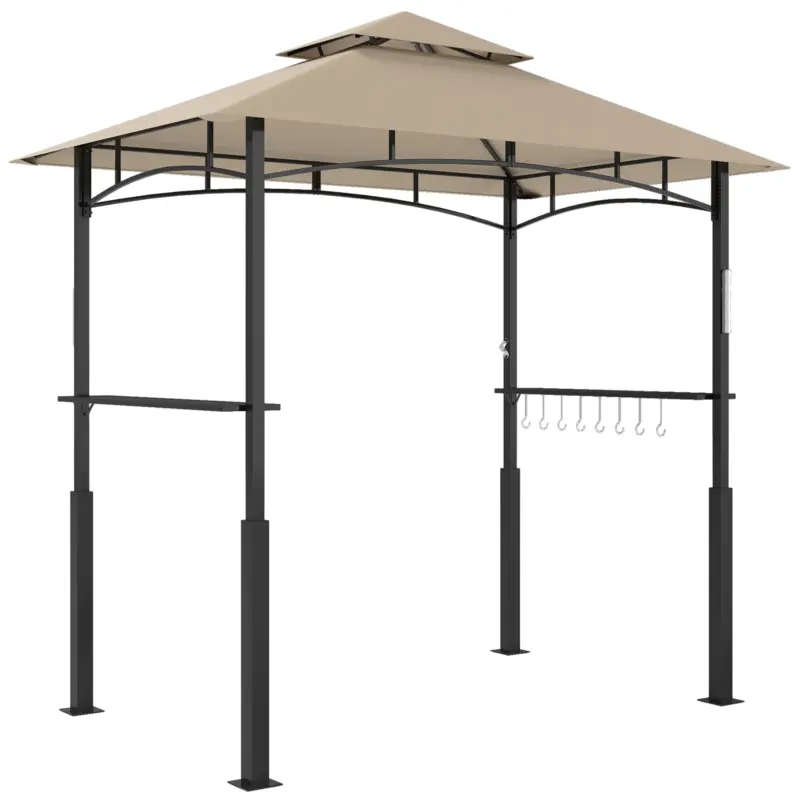 Comandă acum Outsunny Adăpost pentru grătar cu acoperiș dublu adăpost de grădină cu lumină LED 240 x 150 x 250 cm kaki