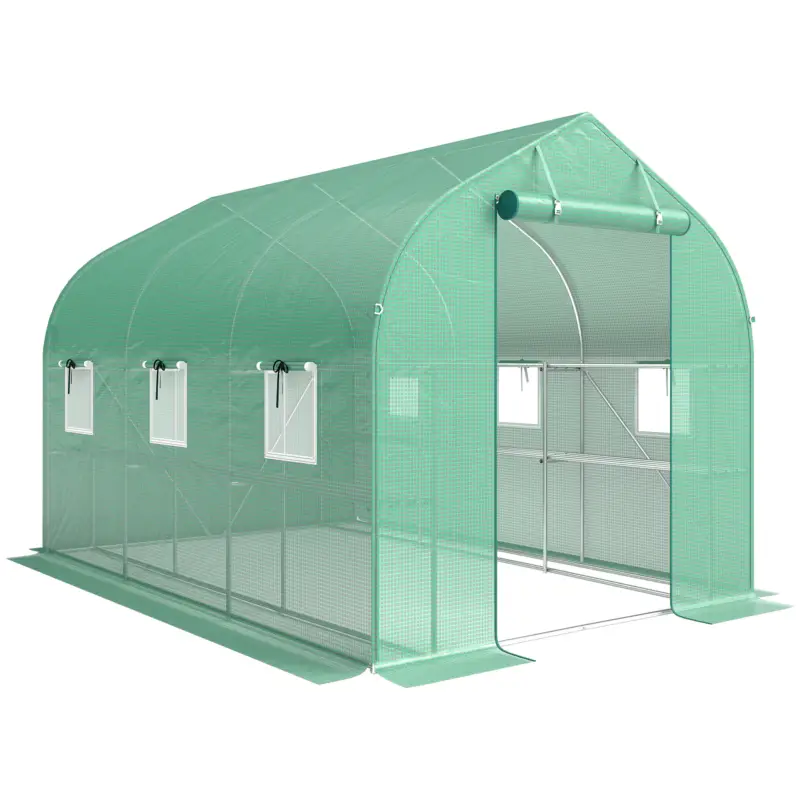 Bestseller Outsunny Seră tunel de grădină 6 m², seră de grădină cu rafturi, ușă și 6 ferestre, cadru din oțel galvanizat, verde