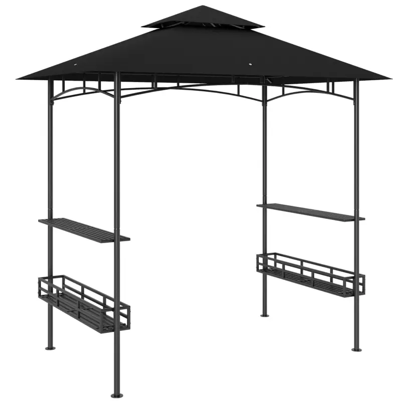 Outsunny Tonnelă de grătar copertină pentru grădină cârlig pe tavan rafturi coșuri 240 x 150 x 257 cm gri închis Retur gratuit