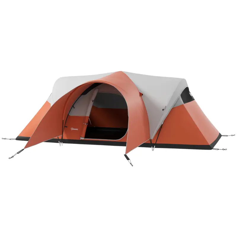 Outsunny Cort de Camping cu Verandă, Impermeabil, pentru 5-6 Persoane, Cort cu Geantă de Transport, 550x300x198 cm, Portocaliu Cel mai bun preț