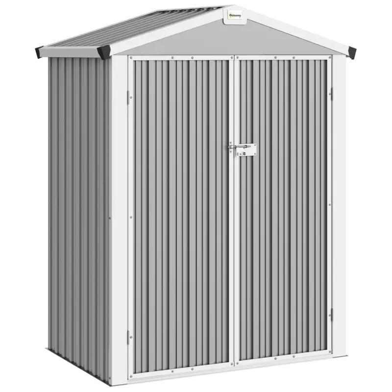 Outsunny Căsuță de Grădină din Oțel 1,1m² cu Uși Duble Blocabile, 133x87x178 cm, Gri Argintiu Nu rata