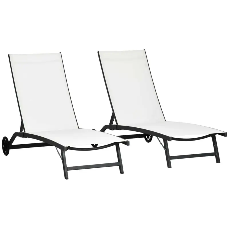 Preț promoțional Outsunny Set de 2 Șezlonguri Rabatabile pe 5 Niveluri, Șezlonguri din Aluminiu și Țesătură Respirabilă, 66x165x102 cm, Albastru
