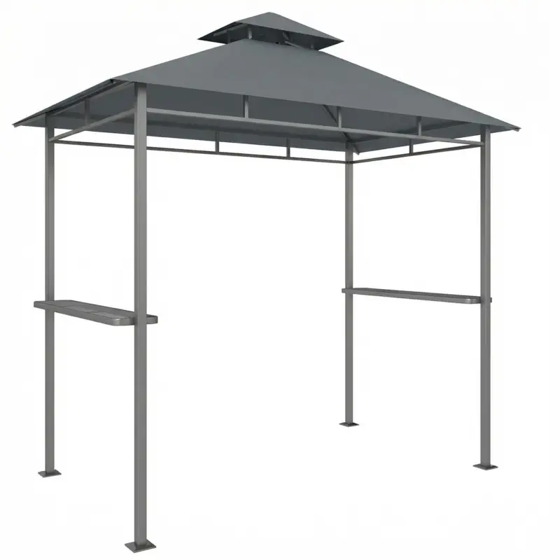 Ieftin Outsunny Pavilion pentru grătar 2,4 x 1,4 m, Copertină pentru grătar rezistentă la vânt cu acoperiș dublu și orificiu de ventilare, rafturi laterale