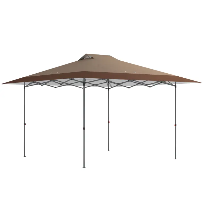 Chilipir Outsunny Cort Pliabil Pop-up 4x4 m cu Blocare Centrală, UPF50+, Înălțime Reglabilă, Saci cu Nisip și Husă cu Roți, Bej și Maro