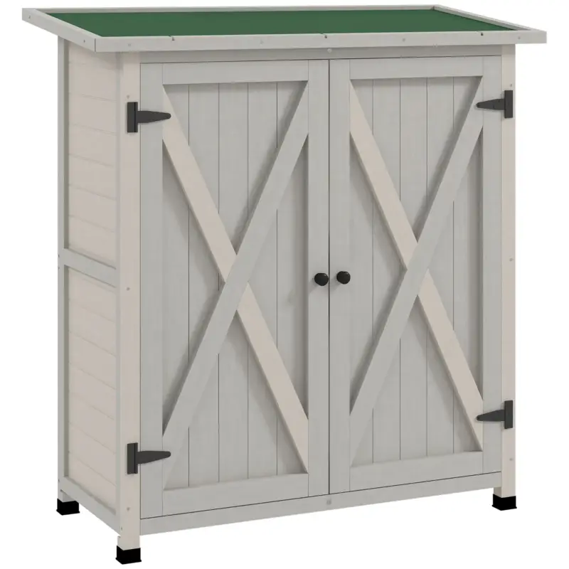 Outsunny Dulap de Exterior din Lemn, Căsuță pentru Unelte cu 2 Rafturi și Acoperiș Impermeabil, 110x55x117 cm, Gri Calitate înaltă