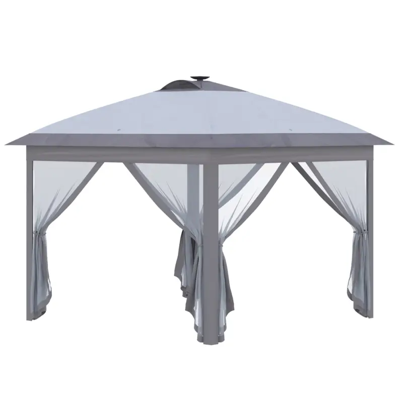 Plată sigură Outsunny Pavilion pliant 3,3 x 3,3 m cu iluminare LED, draperii din plasă, geantă de transport, Gri