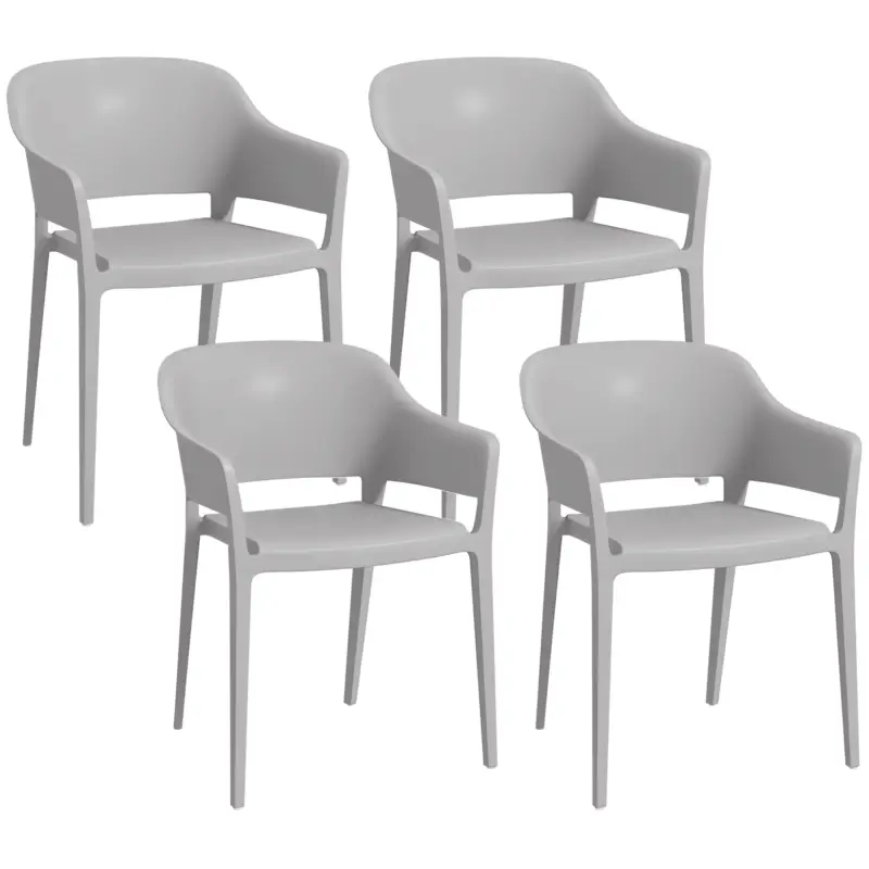 Noutate Outsunny Set 4 Scaune Gradina PP Exterior – Spatar inalt & Cotiera, Stivuibile