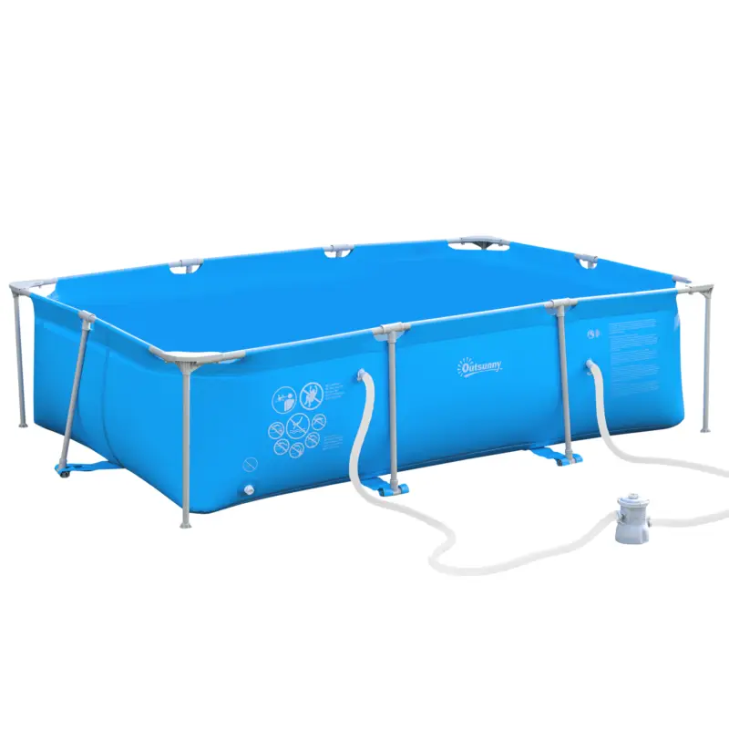 Cel mai vândut Outsunny Piscina supraterana, Filtru/Supapa din otel/PVC, Piscina de Gradina pentru Adulti si Copii 292x190x75cm, Albastru