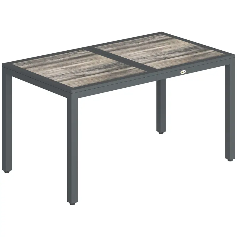 Discount Outsunny Masă de grădină pentru 4–6 persoane, masă de exterior cu blat cu efect de lemn, 140 x 80 x 72 cm, gri închis