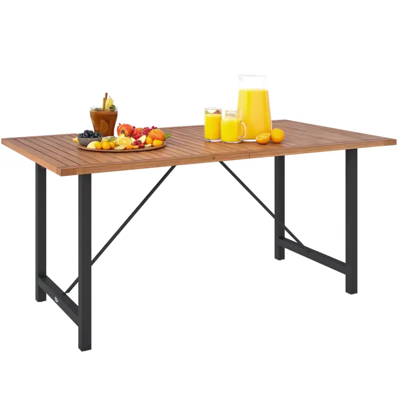 Calitate înaltă Outsunny Masă de Grădină din Lemn de Salcâm și Oțel cu Blat din Șipci, 160x90x75 cm, Lemn Natural