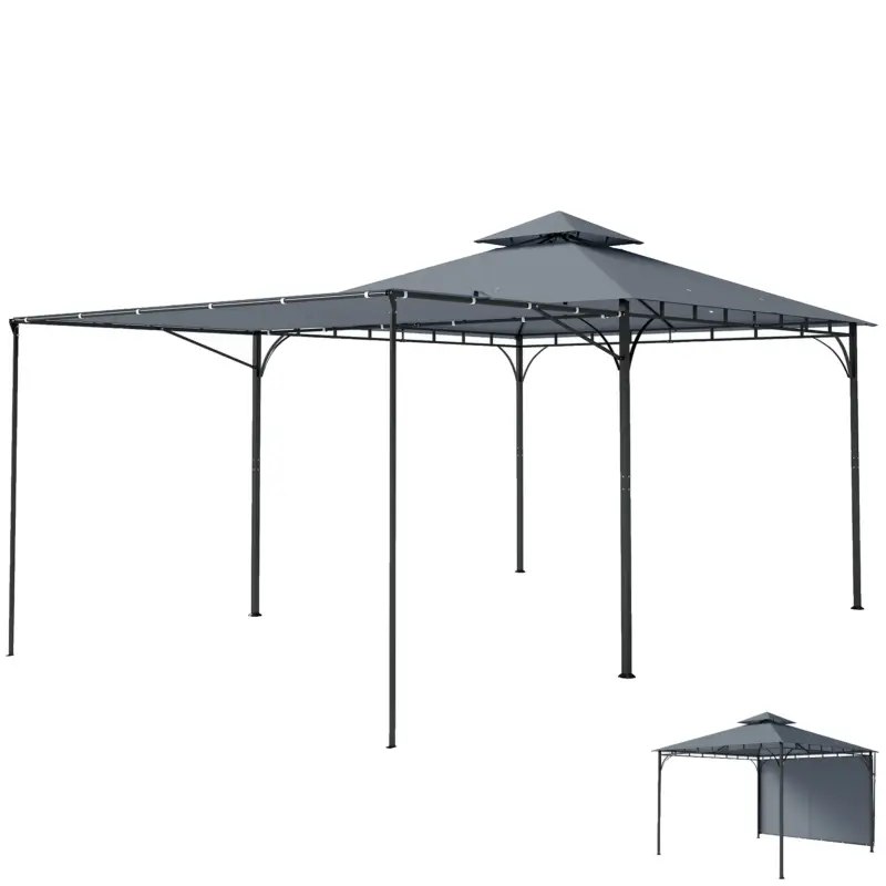 Reducere de preț Outsunny Pavilion de grădină cu acoperiș extensibil și orificii de scurgere, din metal și poliester, 3,2x3,2 m, gri închis