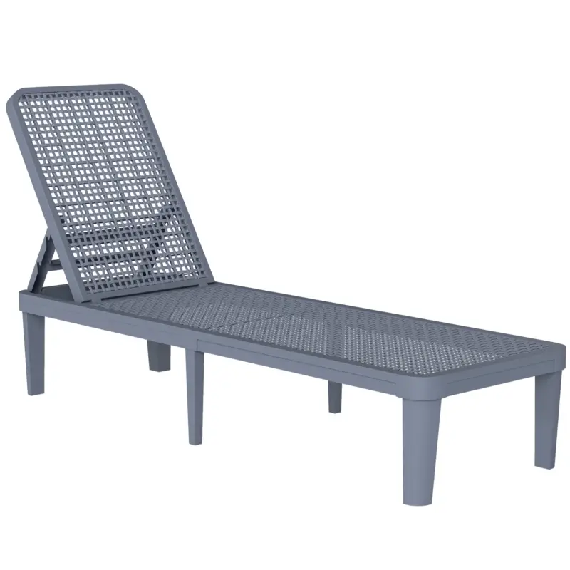 Retur gratuit Outsunny Șezlong reclinabil de grădină exterior cu spătar reglabil în 4 poziții și cadru din PP 191x55x35,5 cm Gri închis