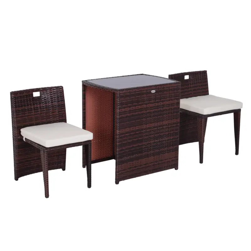 Outsunny Set Mobilier pentru Grădină din Poly Ratan și Fier 3buc Set Masă și Scaune pentru Grădină Maro și Bej Ieftin