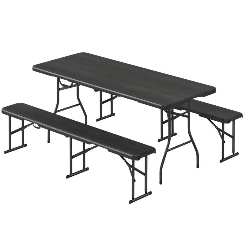 Premium Outsunny Set masă pliantă și bănci de picnic 180 cm cu mânere de transport, negru