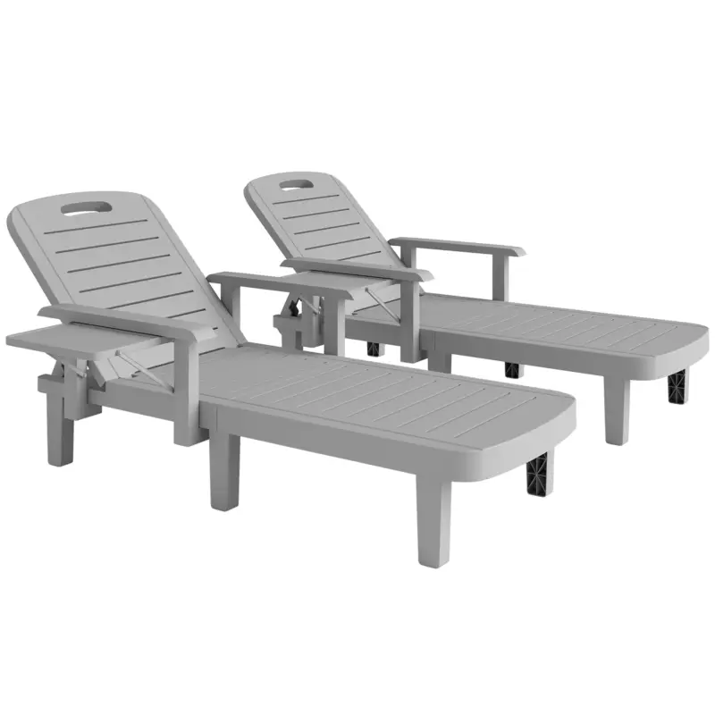 Outsunny Set 2 Șezlonguri cu Spătar Reglabil în 5 Poziții, Măsuță și Brațe Ergonomice, 79x158x88 cm, Gri Ultima șansă