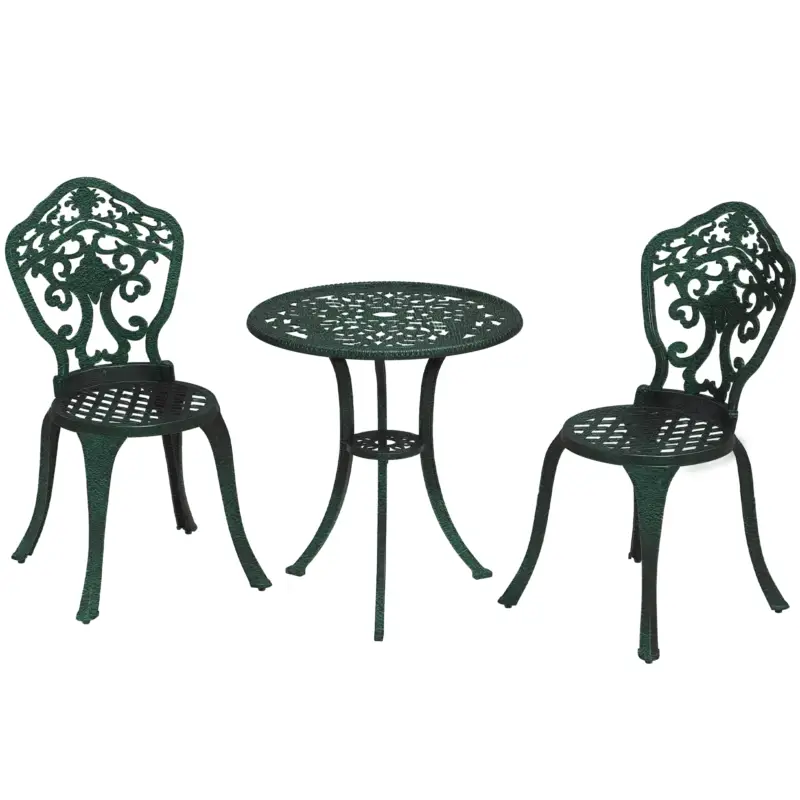 Reducere Outsunny Set bistrot pentru grădină din aluminiu, mobilier grădină 3 piese 2 scaune + masă rotundă imitație fier forjat