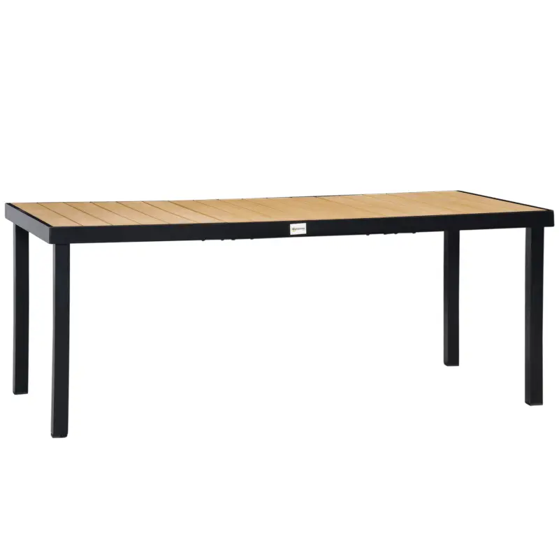 Masa de gradina Outsunny pentru 8 Persoane din Aluminiu, Masa de Exterior din Plastic pentru Terasa si Balcon, Negru si Culoare Lemn Retur gratuit