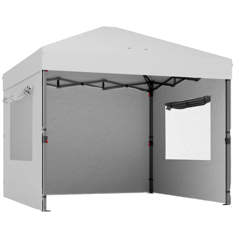 Doar azi Outsunny Cort Pliabil Pop-up 3x3 m cu 3 Pereți 2 Ferestre Înălțime Reglabilă UPF50+ Husă Transport și Sacii de Nisip Alb